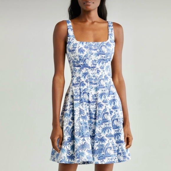 🌺🎉HP🎉🌺 NWT Staud Wells Mini Dress Blue Toile - Picture 9 of 16